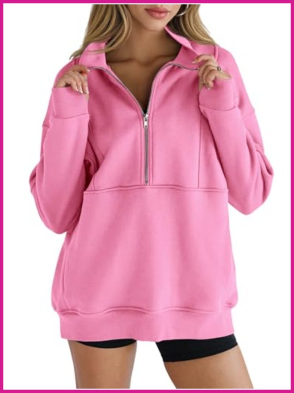 Women's Half Zip Fleece Sweatshirt Oversized Pullover with Pockets Thumb Hole